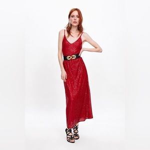 Zara ❤️❤️❤️Red 💃Sequin Maxi Dress - Sz Medium - NWT